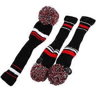 Golf Club Head Sock Covers, Knitted Fabric with Elastic Band, Protect Club Heads, Black and Red, 6 Pieces