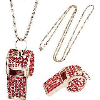 Coaches Whistle with Lanyard Gold Whistle Necklace Metal Bling Rhinestone Whistle Chain Shining Whistle with Lanyard