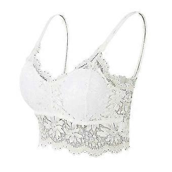 Women Sleeveless Lace Vest Bra Cropped Top Camisole Padded Tank Tops Fitness Underwear Floral Lace Bralette 7 Colors, a