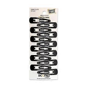Scunci Open Center Metal Snap Clip Hair Barrettes Black 2" 12 ct