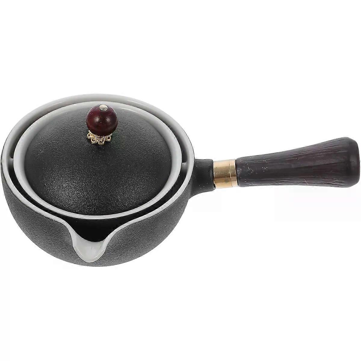 Black Ceramic Side Handle Teapot with Removable Tea Strainer
