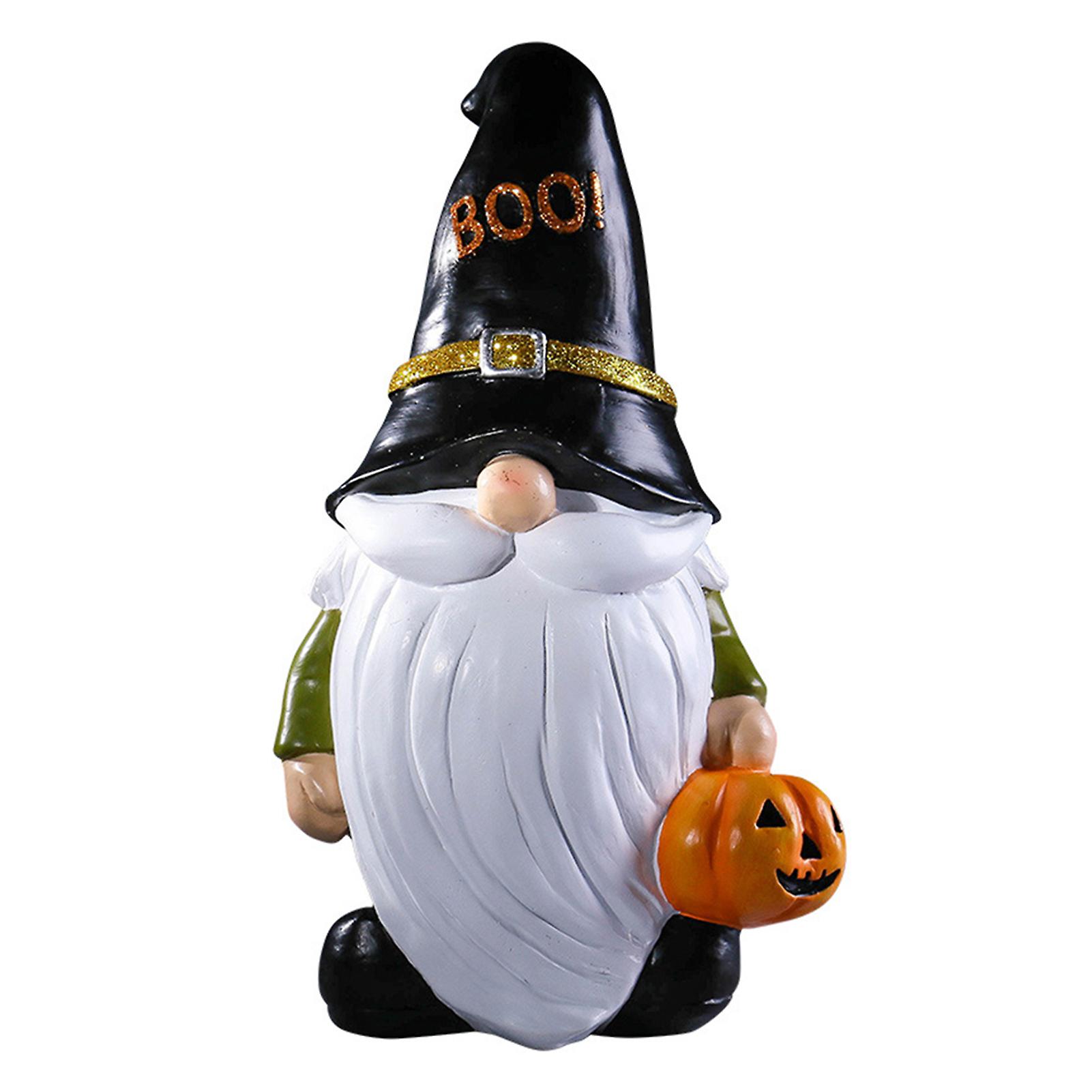Garden Funny Gnome Statue Resin Ornament Halloween Pumpkin Dwarf Lawn Decoration