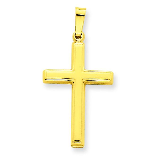 14Kイエローゴールドポリッシュ中空宗教信仰クロスペンダントネックレス19x14mm-女性用ペンダント