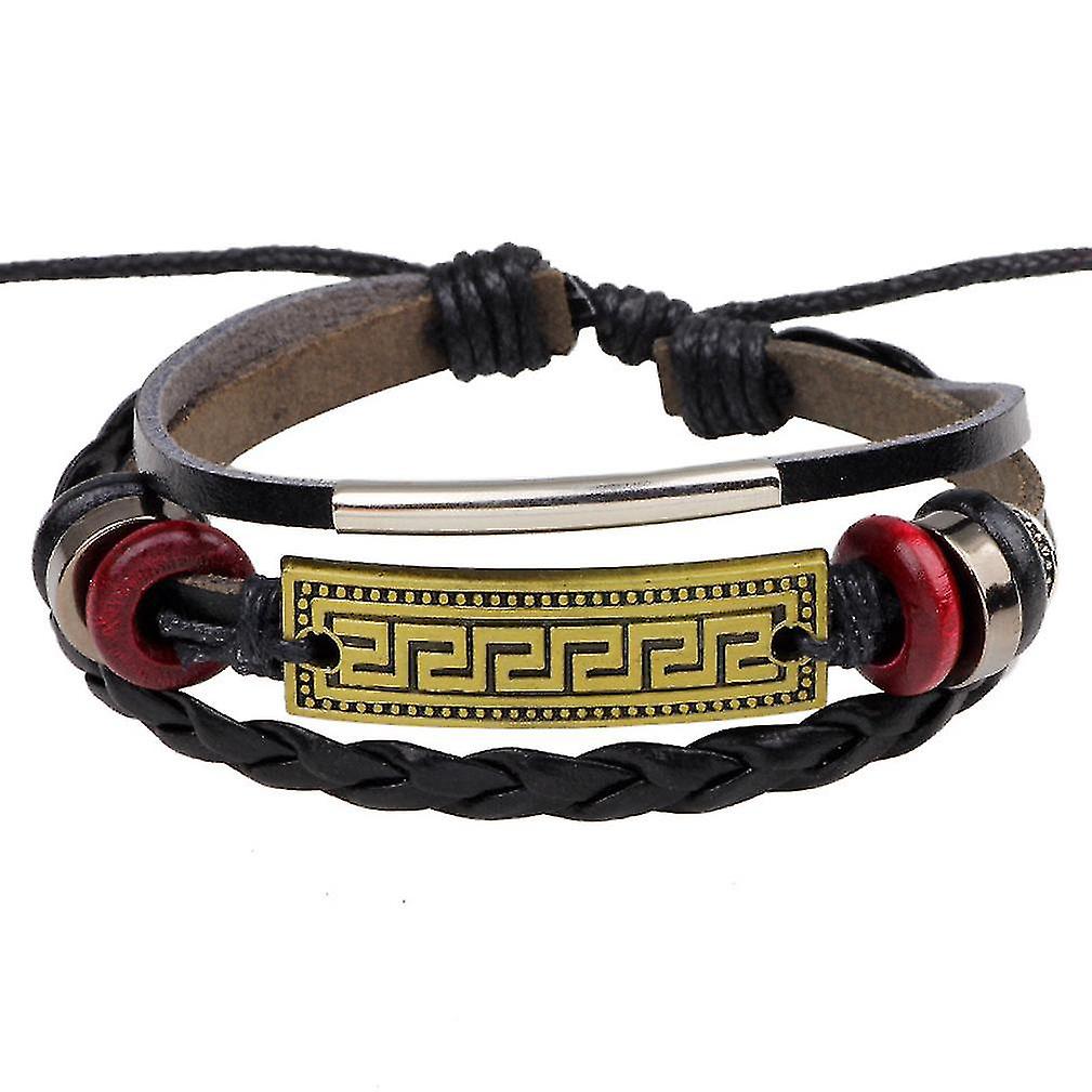 Fadish Retro Beaded Leather Bracelet With Alloy Accessory