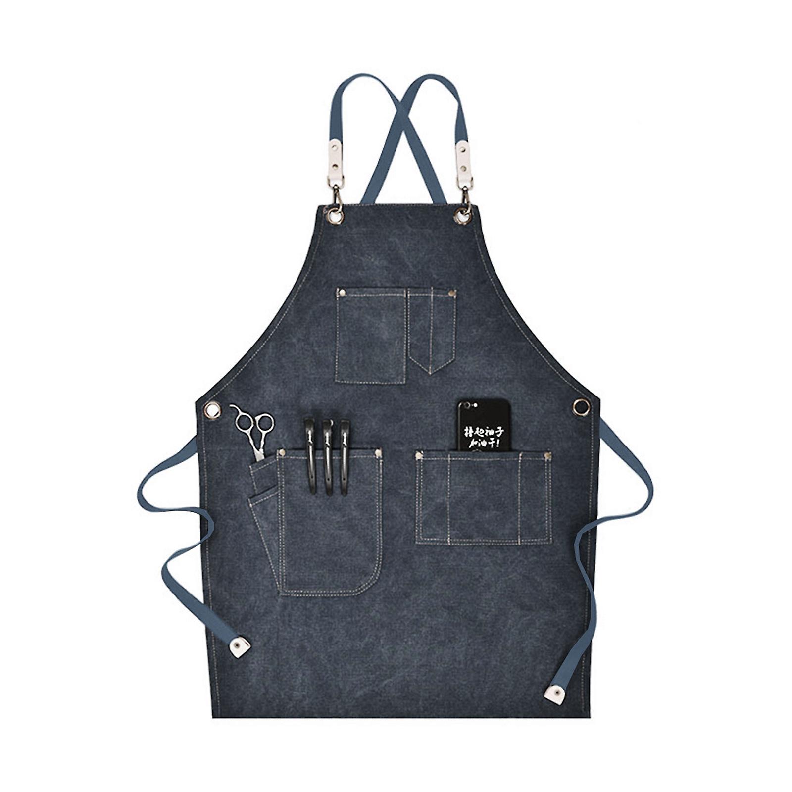Cotton Canvas Chef Apron for Cross Back Adjustable Apron with Pocket for Floral
