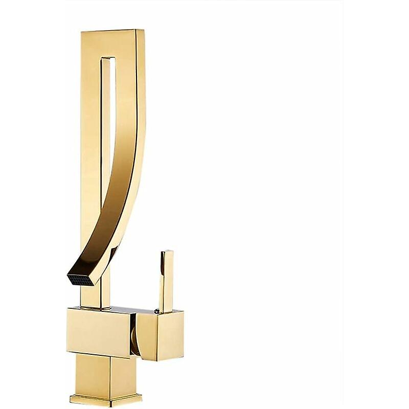 Basin Faucet Bathroom Faucet, Modern Elegant Design Golden Brass Basin Mixer Tap 360° Swivel Hot and Cold Water Available, Ceramic Valve