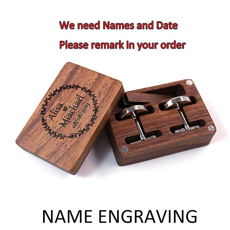 Rustic Black Walnut Wooden Round Cufflinks Tie Clips With Organizer Box For Men