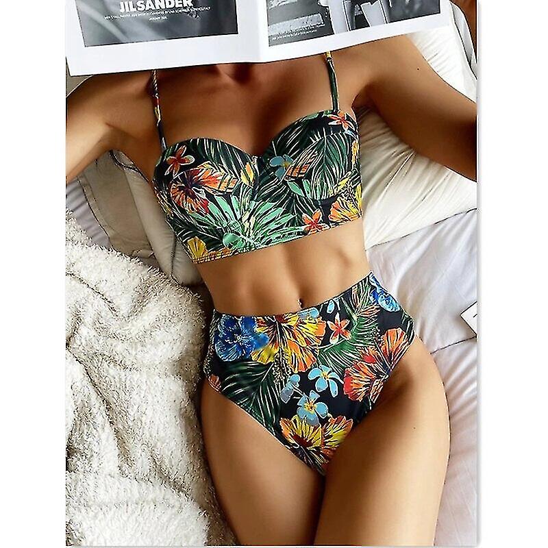 Blumen Wrap Badeanzug Frauen Hohe Taille Biikini Set Push Up