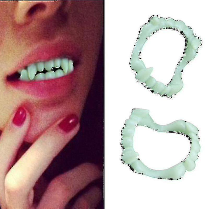 1 Pack Of Vampire Dentures Non-toxic Plastic Luminous In The Dark Gag