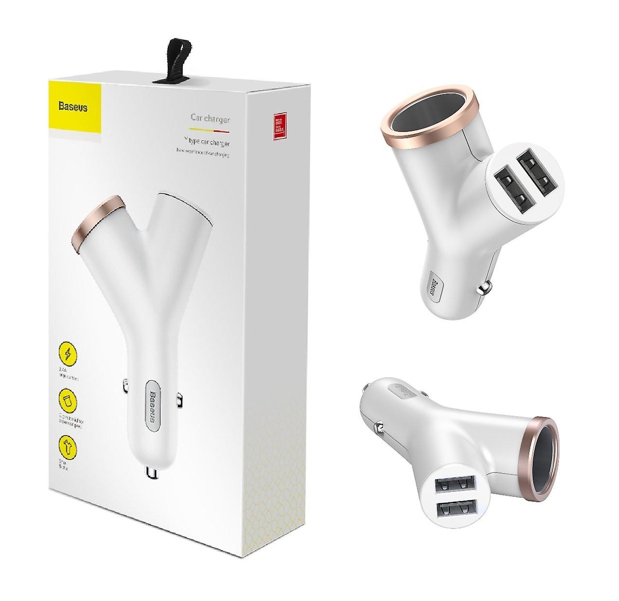 Baseus 3,4 A Y-type 2USB + sigarettenner forlenget billader-hvit