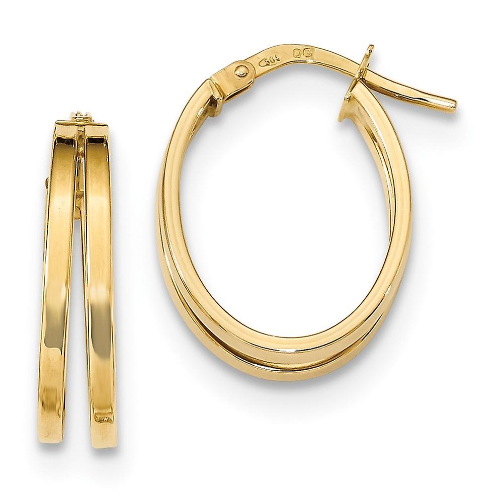 14Kソリッドイエローゴールドポリッシュダブルフープピアス19.4x14mm幅4.3mm厚フープピアス女性用