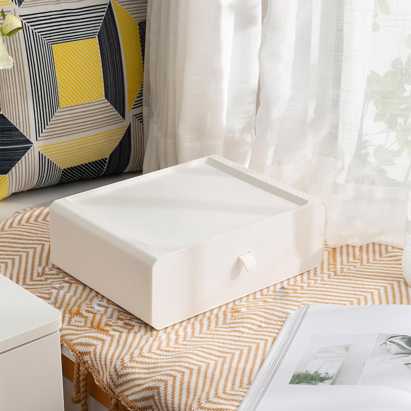 Stackable White Plastic Underwear Organizer with Dustproof Lid for Closet Storage