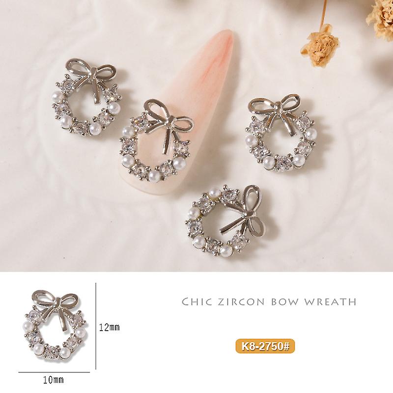 クリスマスガーランド蝶結びパールジルコンネイルアートチャームラインストーンXTMASリースネイルデザインクリスタルジュエリーネイルアートデコレーション