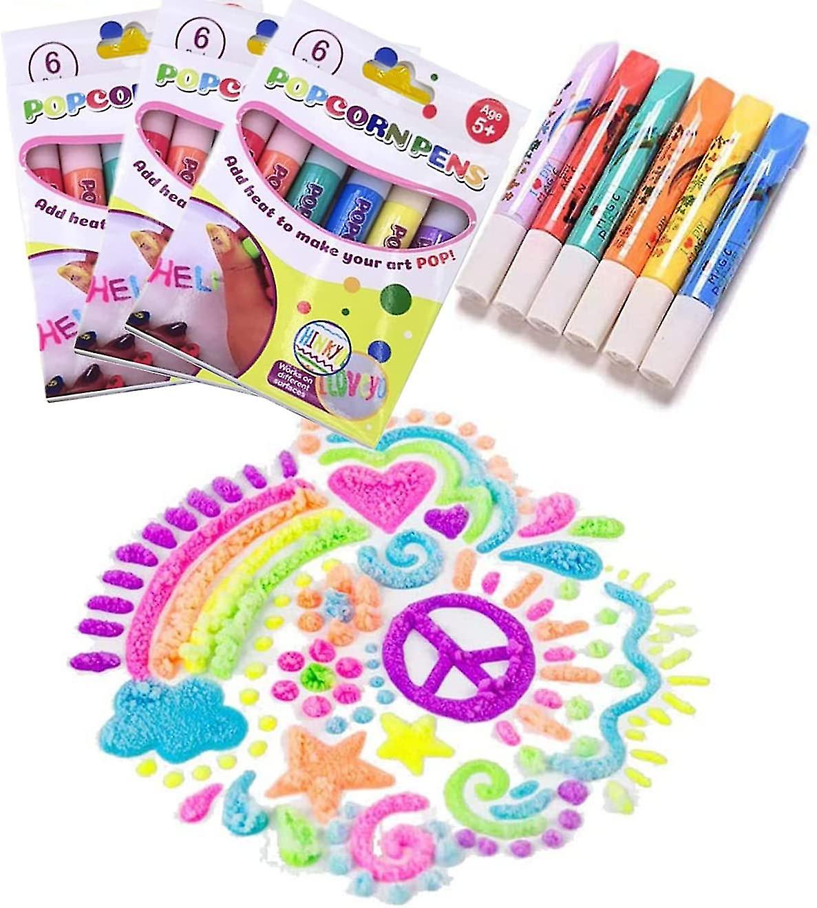 Kids Magic Popcorn Pens, DIY 3D Puffy Popcorn Pens Bubble Drawing Pens, Art Safe Pen For Greeting Birthday Cards