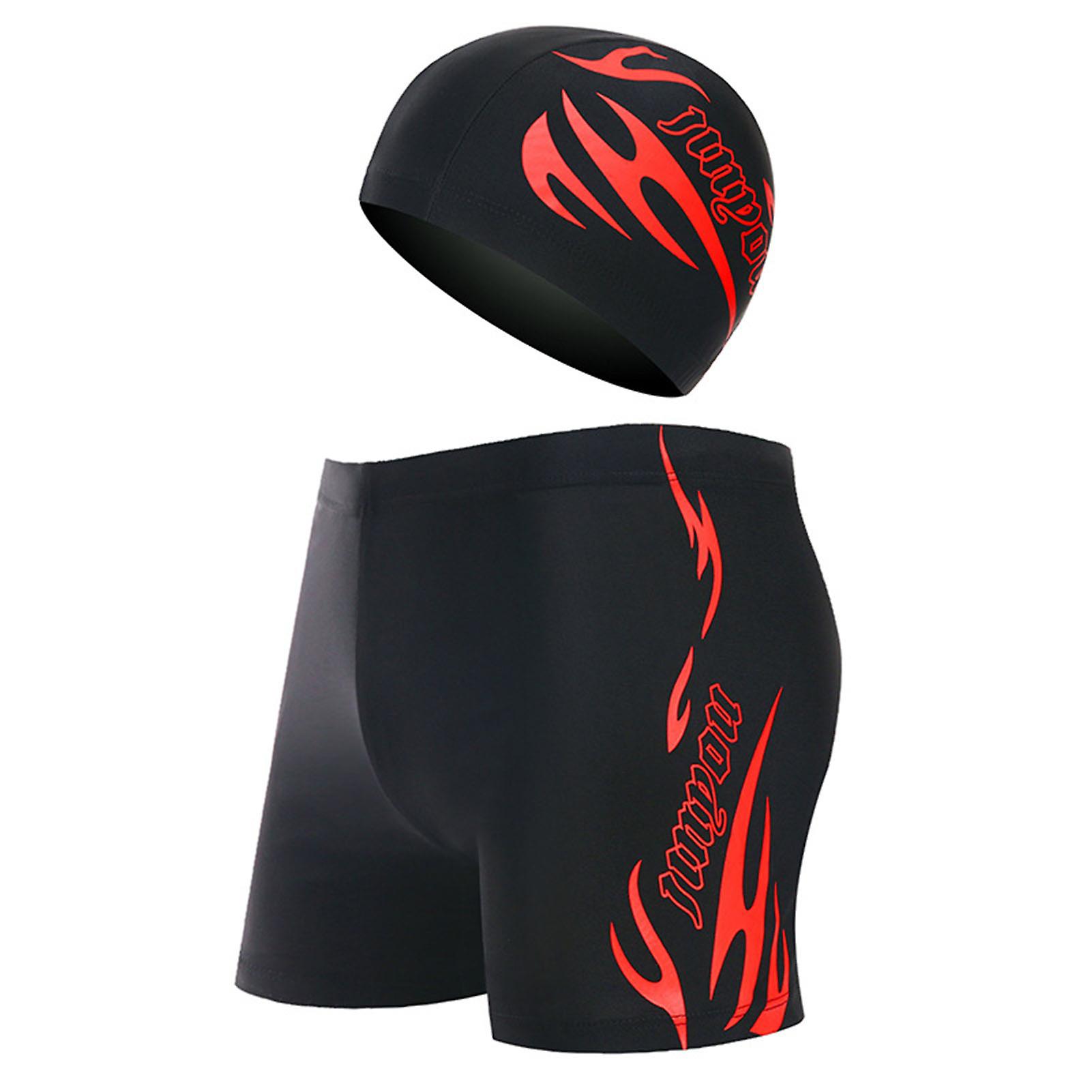 2 Pcs/Set Swimming Trunks Quick Dry Breathable Elastic Great Stitching Swimming Cap for Swimming Pool