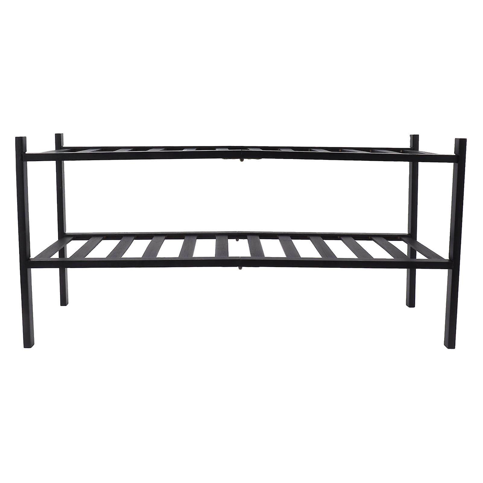 2 Tier Shoe Rack Stackable Waterproof Prevent Deformation Bamboo Shoe Rack Free Standing Shoe Racks for Balcony Black 