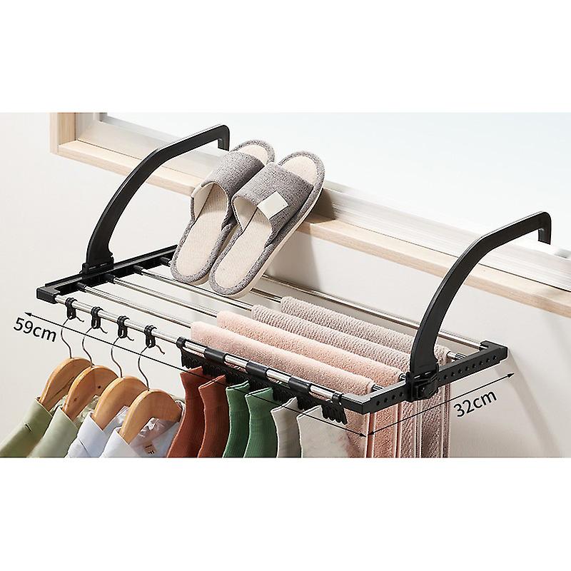 Black Foldable Rustproof Stainless Steel Window Drying Rack, 59x32cm