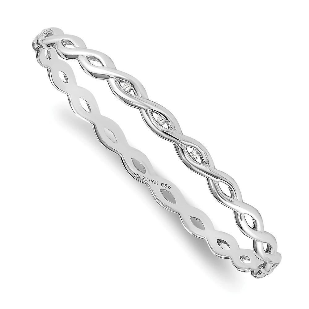 925 Sterling Silver Slip on Polished White Ice .06ct. Diamond Twist Bangle Bracelet 11mm Wide Cuff-Bracelet for Women