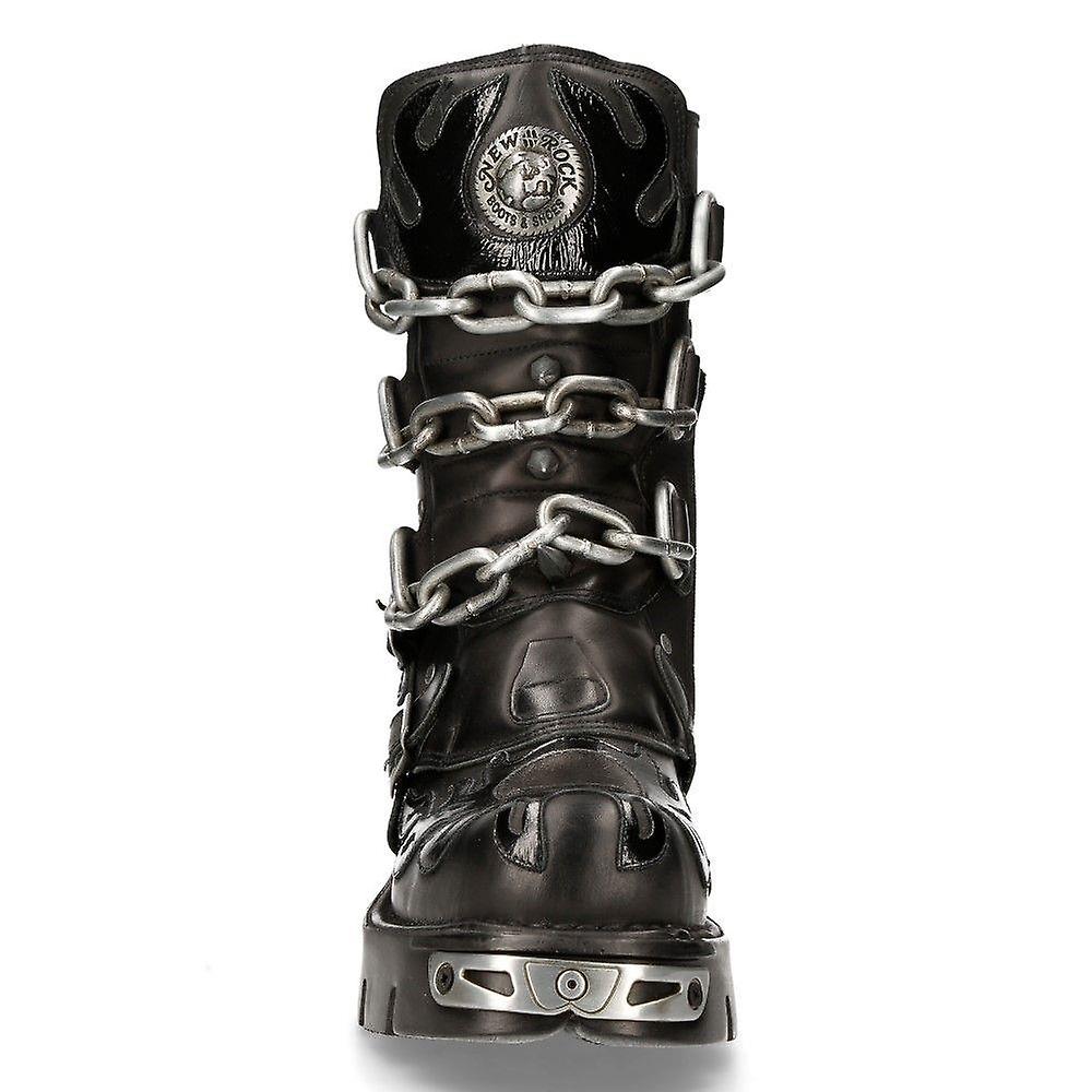 New Rock 727-S1 Black Spiked Mid Calf Boots | Fruugo US