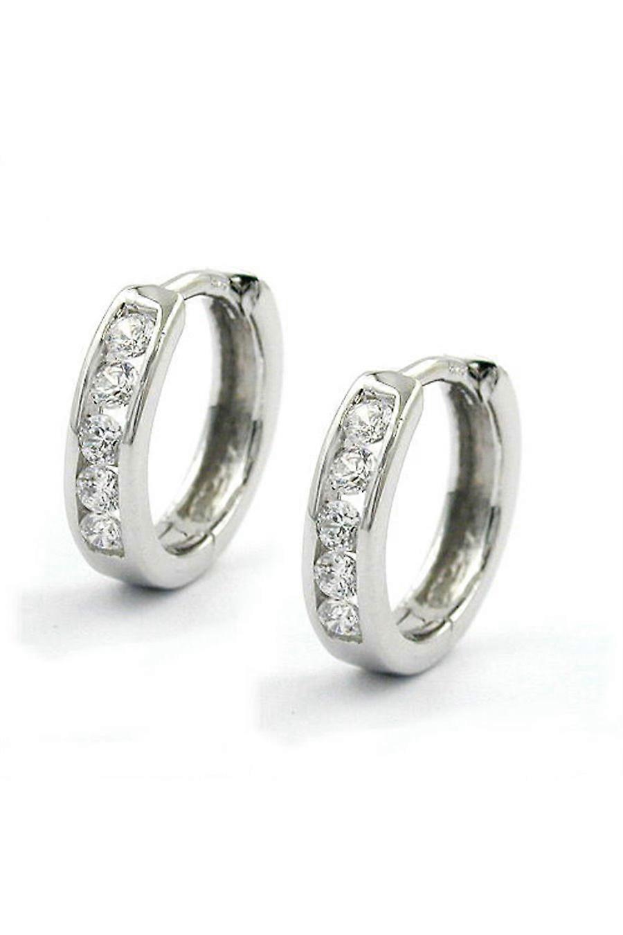 Earrings Hoop Zirconias 9 Kt Withe Gold - Gl430905