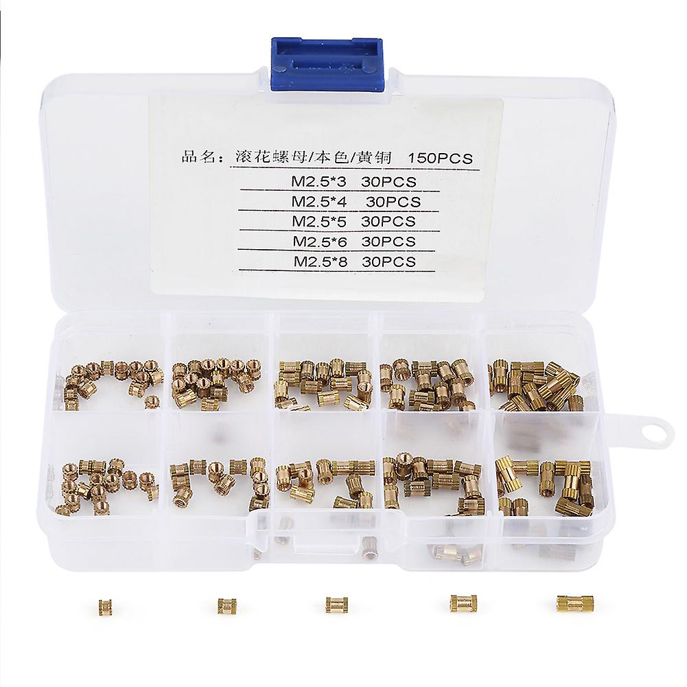 150pcs M2.5 Brass Cylinder Knurled Round Molded in Insert Embedded Nuts