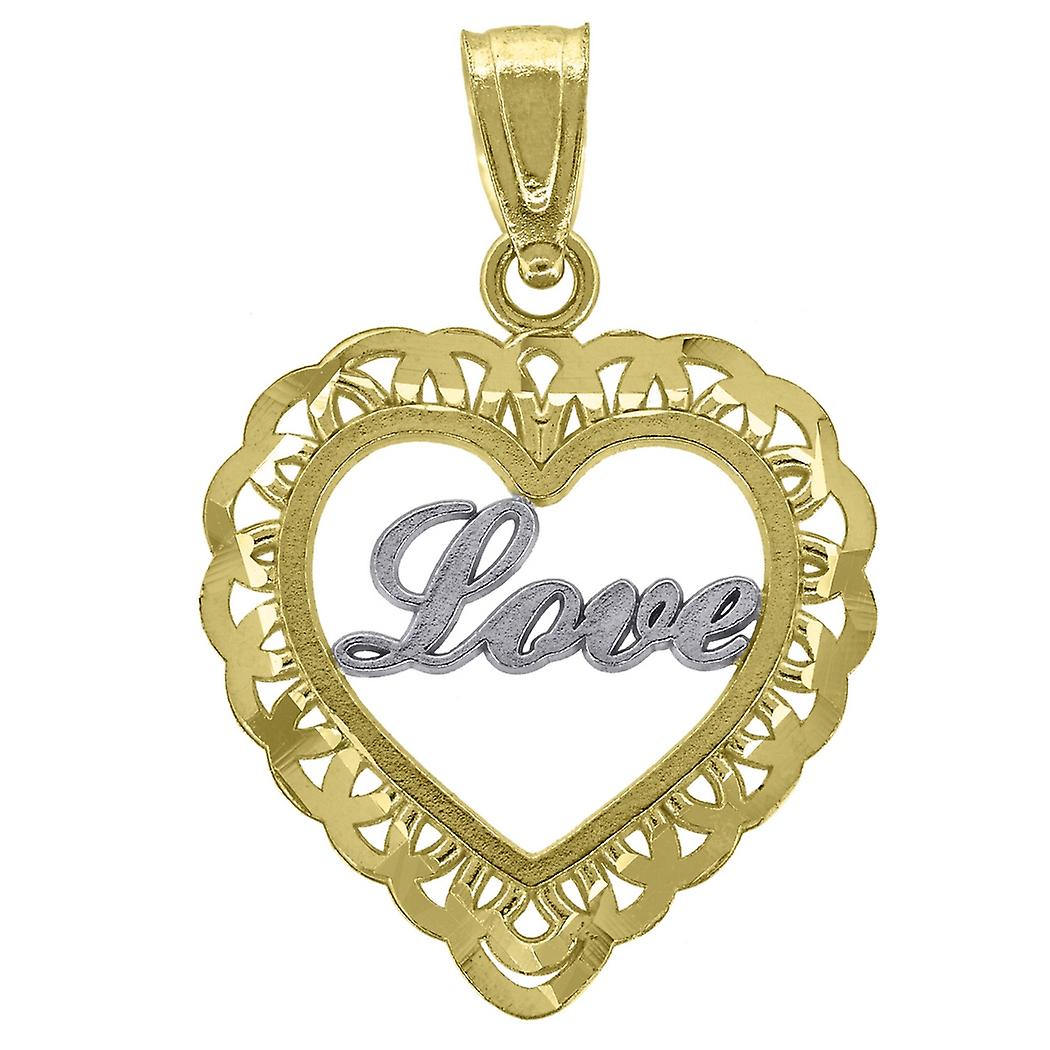 14Kゴールドレディースツートーンラブハートの高さ21.3mmペンダントネックレスチャーム-女性用ペンダント