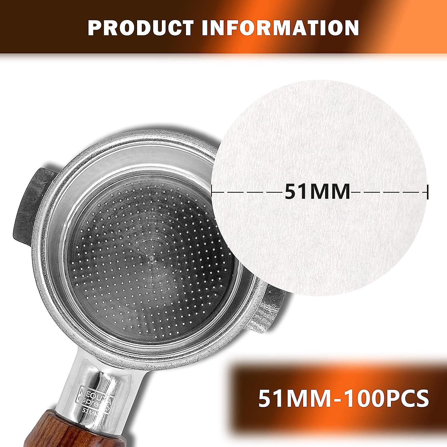 100pcs Round Paper Filters for Espresso Machine Mocha Coffee Maker Unbleached (51mm)
