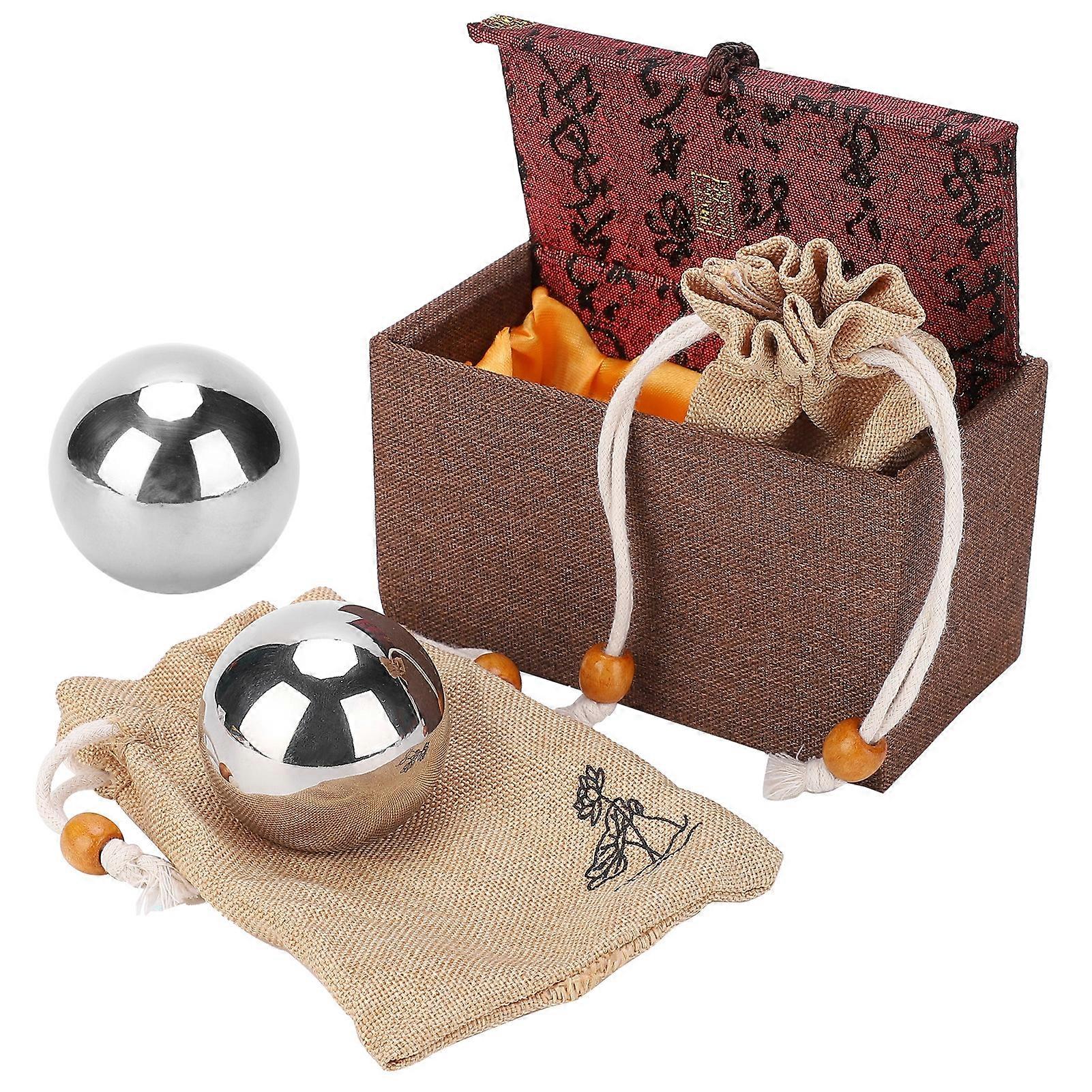 2Pcs Solid 304 Stainless Steel Hand Exercise Balls 50mm Diameter