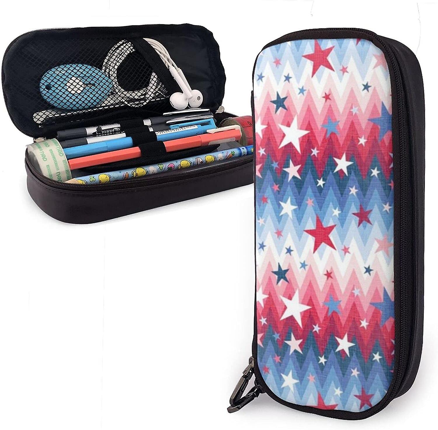 כוכבים פסים דפוס עור פו כיסויים עיפרון עט רוכסן עיפרון מחזיק תיק bd010038