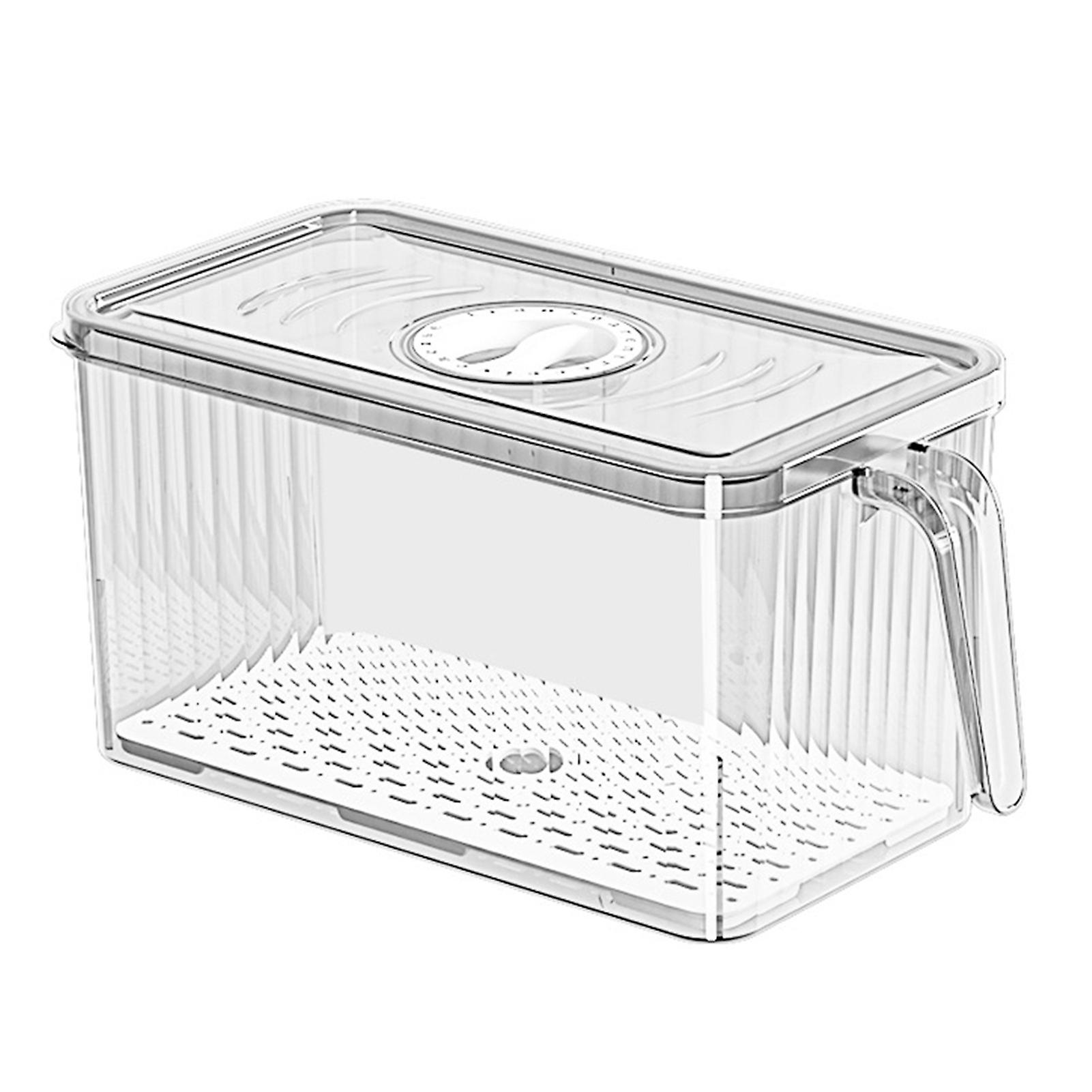 Refrigerator Storage Bin with Handle Clear PET Plastic Kitchen Drain Organizer Box Fridge Food Container