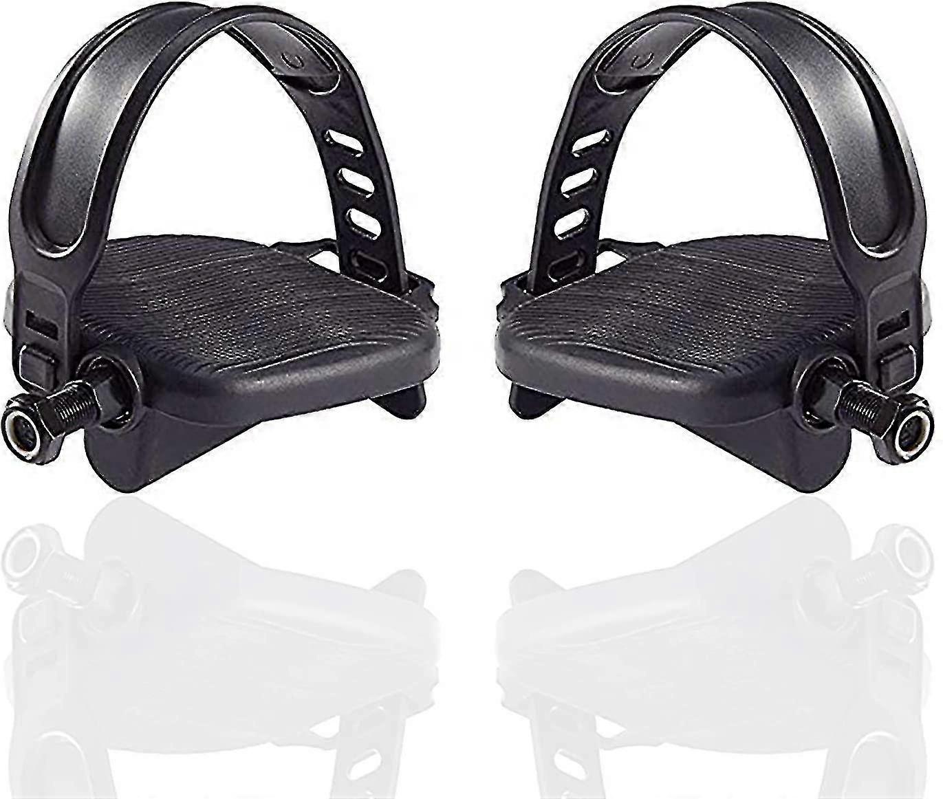 2025 Nye 2 stk / sæt motionscykelpedaler med skridsikre stationære cykelstropper, sort