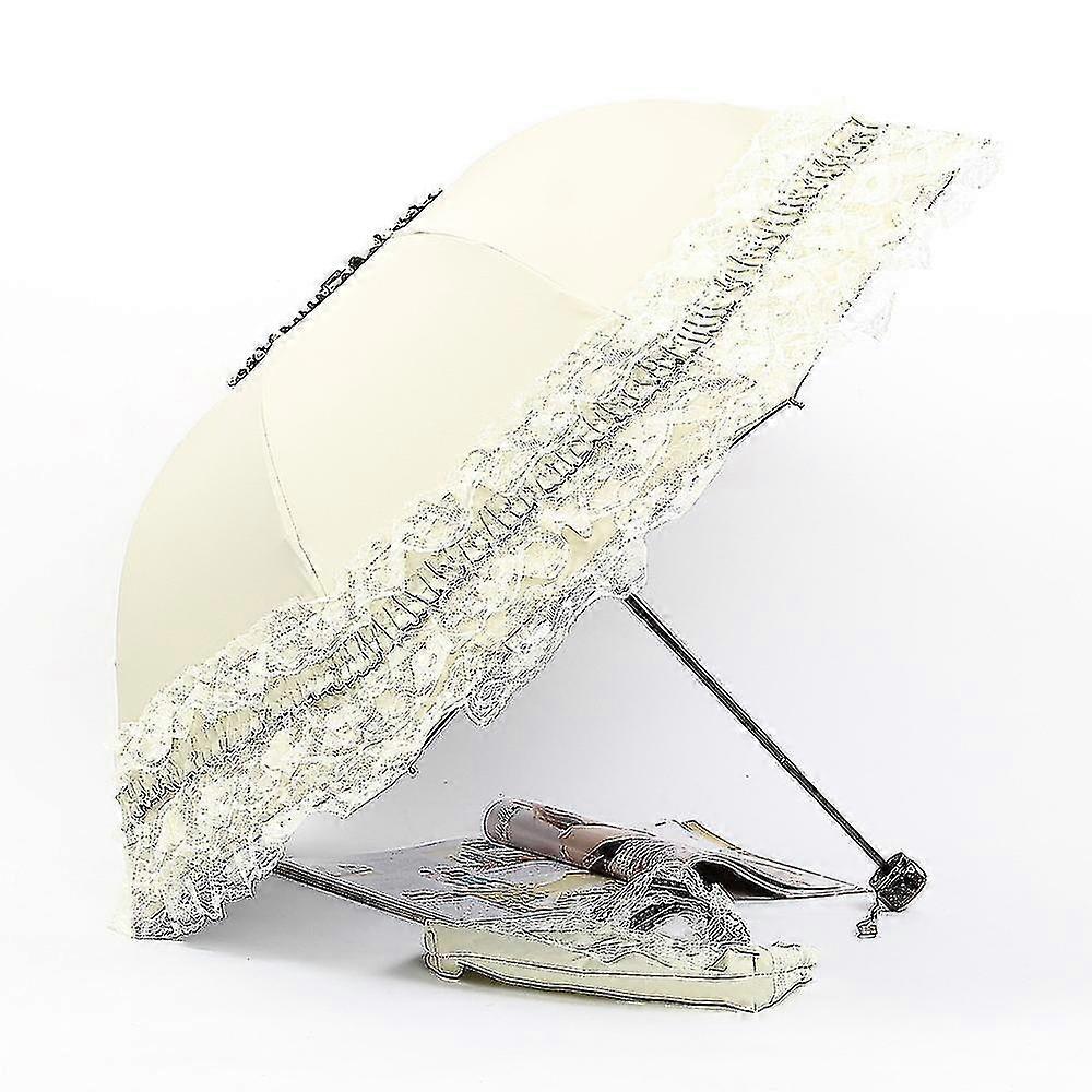 Spets kvinnor Regn Paraply Fällbart Parasol UV-skydd