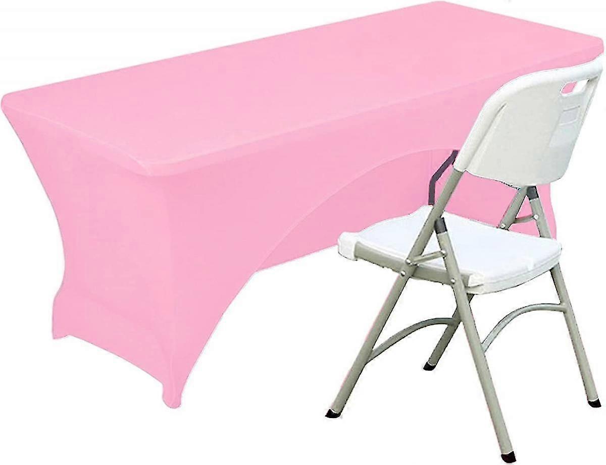 Spandex Table Cover 8 Ft. Fitted Polyester Tablecloth Stretch Table Cover Table Topper Open Back - Pink