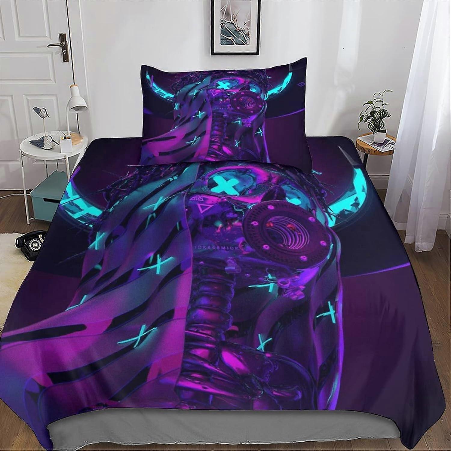 Retro Neon Bedding Set with Microfiber Duvet Cover + Pillowcases 3D Printed 3D Light Duvet Cover Sets with Zipper Closure 2 pcs Single