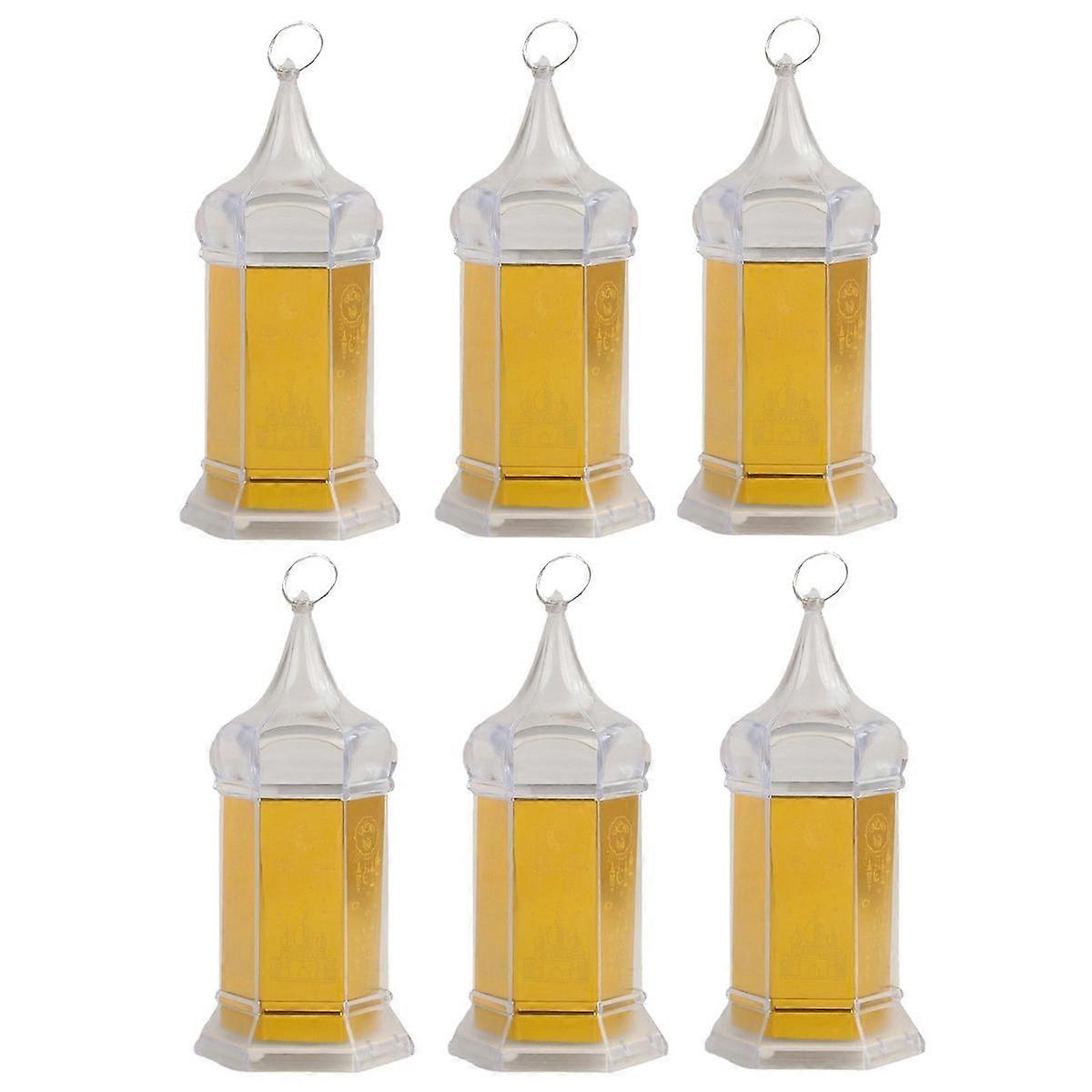6 Pcs Ramadan Candle Lantern Lights, 6.1 Inch Gold Mini Lantern Lights , Mubarak Hanging Lanterns D