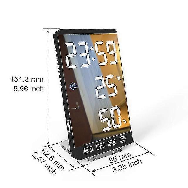6 Inch Led Mirror Alarm Clock Touch Button Wall Digital Clock Time Temperature Humidity Display Usb Output Port Table Clock
