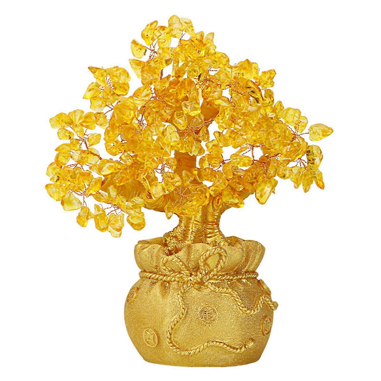 Creative Citrine Yellow Crystal Lucky Tree Chinese Feng Silver Lucky Tree M0F0 Home Office Decor
