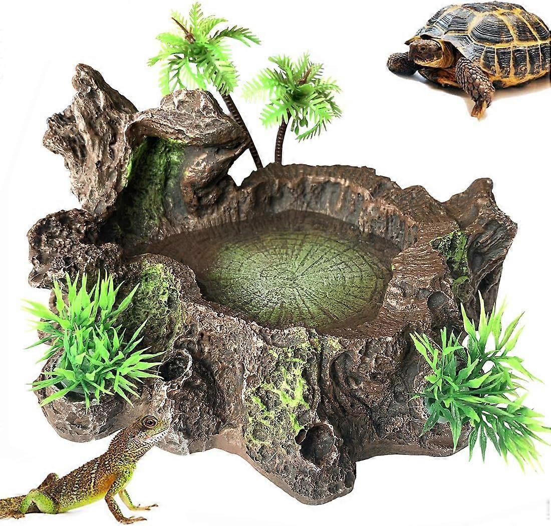 Resin Reptile Platform Artificial Tree Trunk Reptile Tank Decor Food Water Dish Bowl for Bearded Dragon,Lizard, Gecko, Water Frog,Snake,2024 Ping