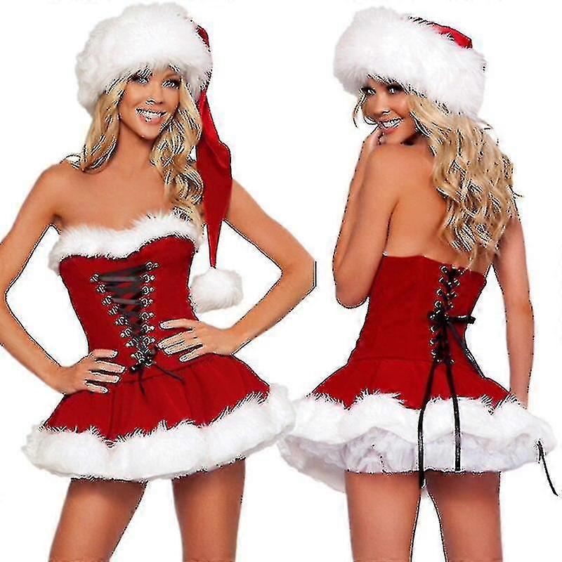 S-2XL 高品質 レディース クリスマスコスチューム スーツ クリスマスパーティー セクシー レッドベルベットドレス コスプレ サンタクロース コスチューム 衣装 プラスサイズ