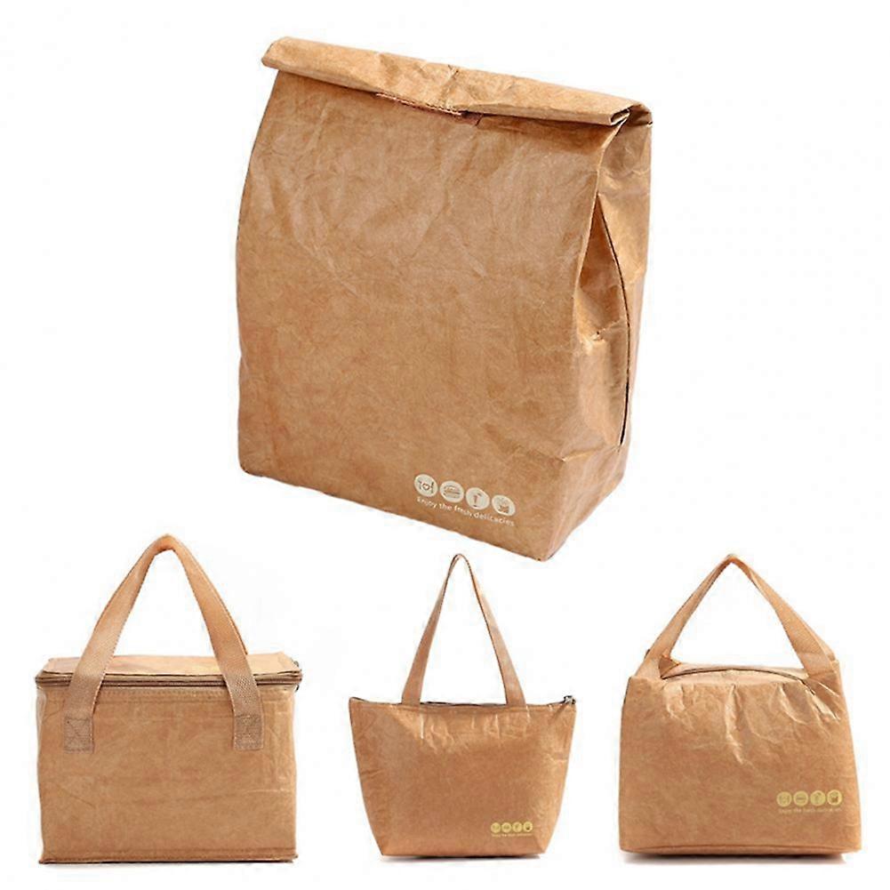 Kraft Paper Collapsible Cold Retention Food Cooler Bag Bento Bag Picnic Hiking Thermal Insulated Ba