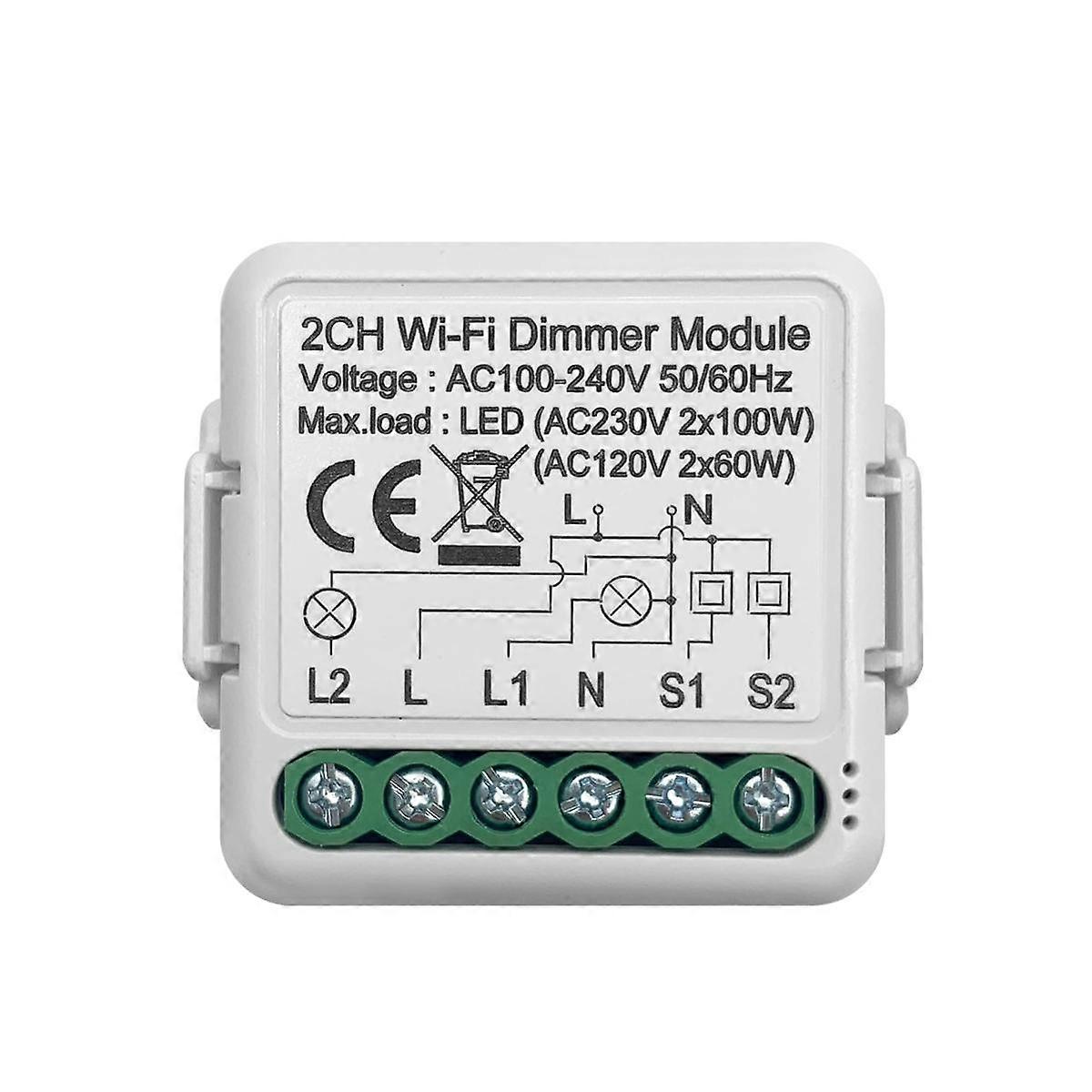 Tuya Wifi Smart Dimmer Switch Module 10A Support 2 Way Control 2 Gang Compatible pour Google Home Al