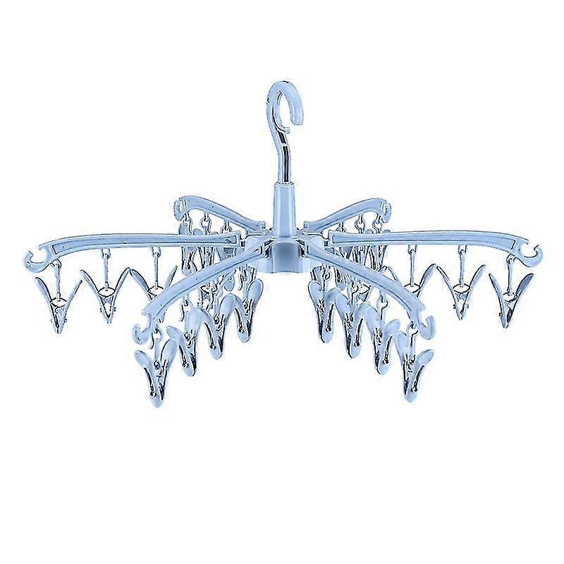 Foldable Drying Rack With 24 Clips Rotatable (blue)