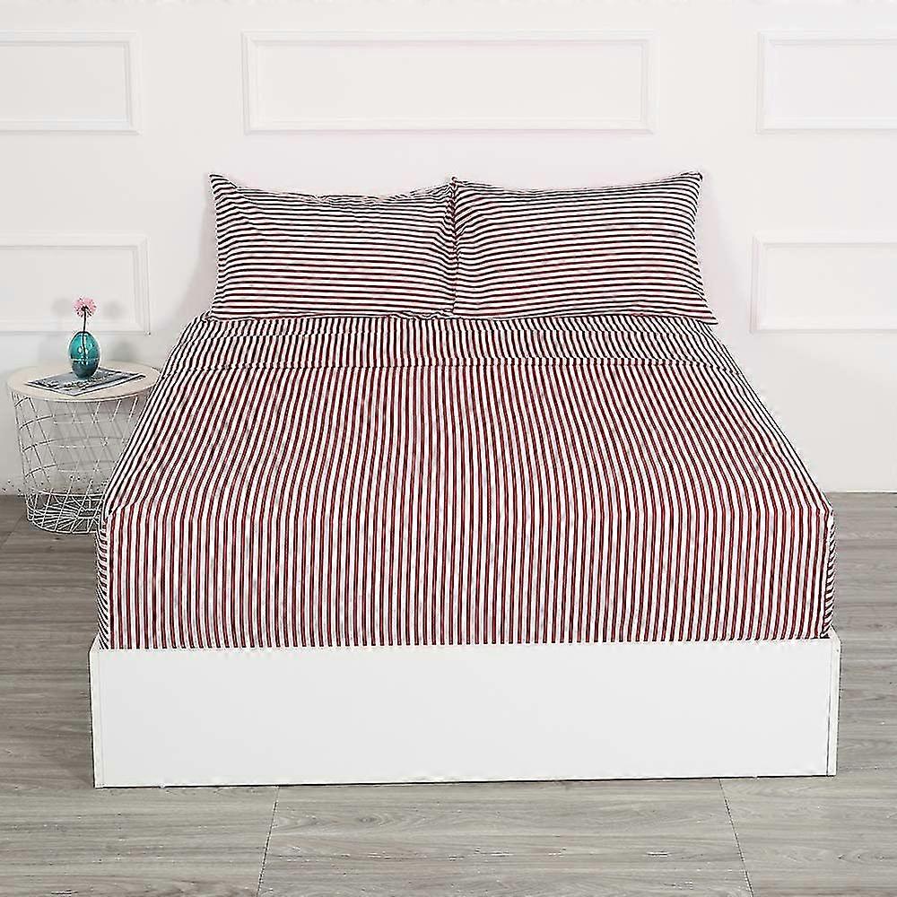 Ticking Stripe Sheet Set,4 Piece Full Size Microfiber Bedding,burgundy Red And White Pinstripe Patterned,deep
