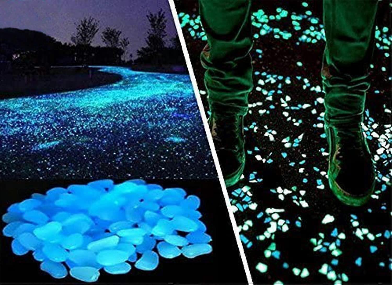 100 Pcs Glow In The Dark Garden Pebbles For Walkways And Decor In Blue