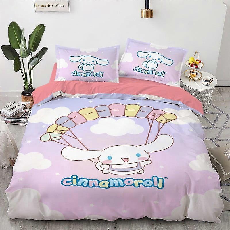 v5258  Bed Sheets Bedding Cinnamo-roll 3 PCS Comfort Set with 2 Pillowcases,Cinna-moroll Bedding Set Sheet Set for Kids Adults,All Season Lightweight 