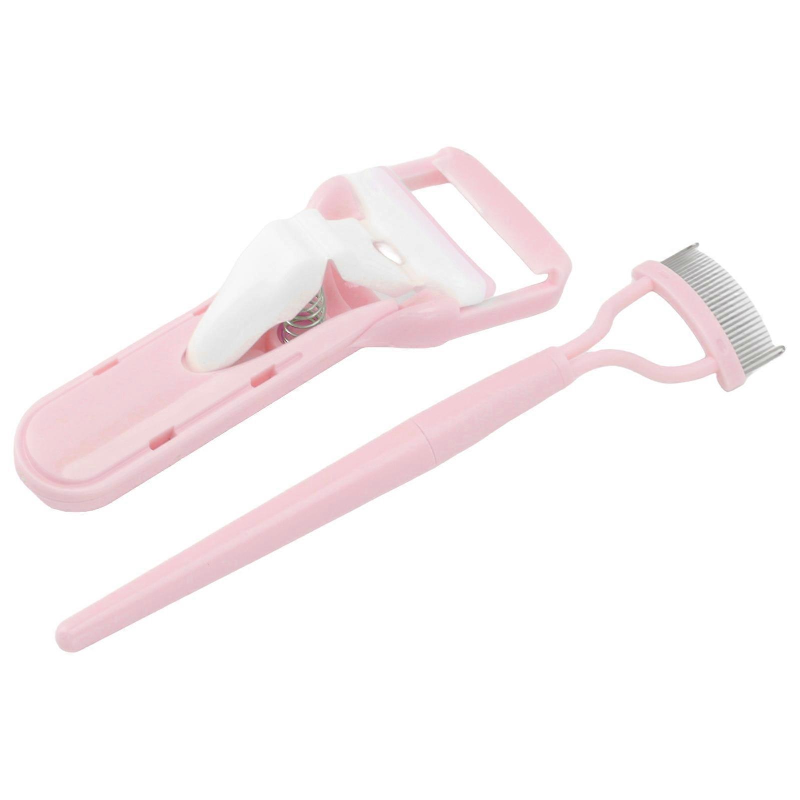 Eyelash Curler Comb Set Professional Wide Angle Fine Tooth Spacing Eyelash Curler Kit with Refill Pads for Make Up Pink