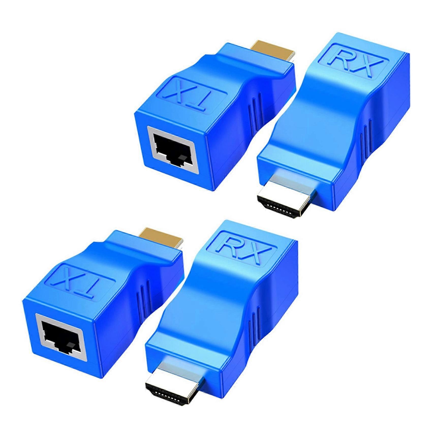 4Pack Extender, to RJ45 Converter Repeater Over Cat 5E / 6 1080P Up to 30M Extender for HDTV PS4 ST