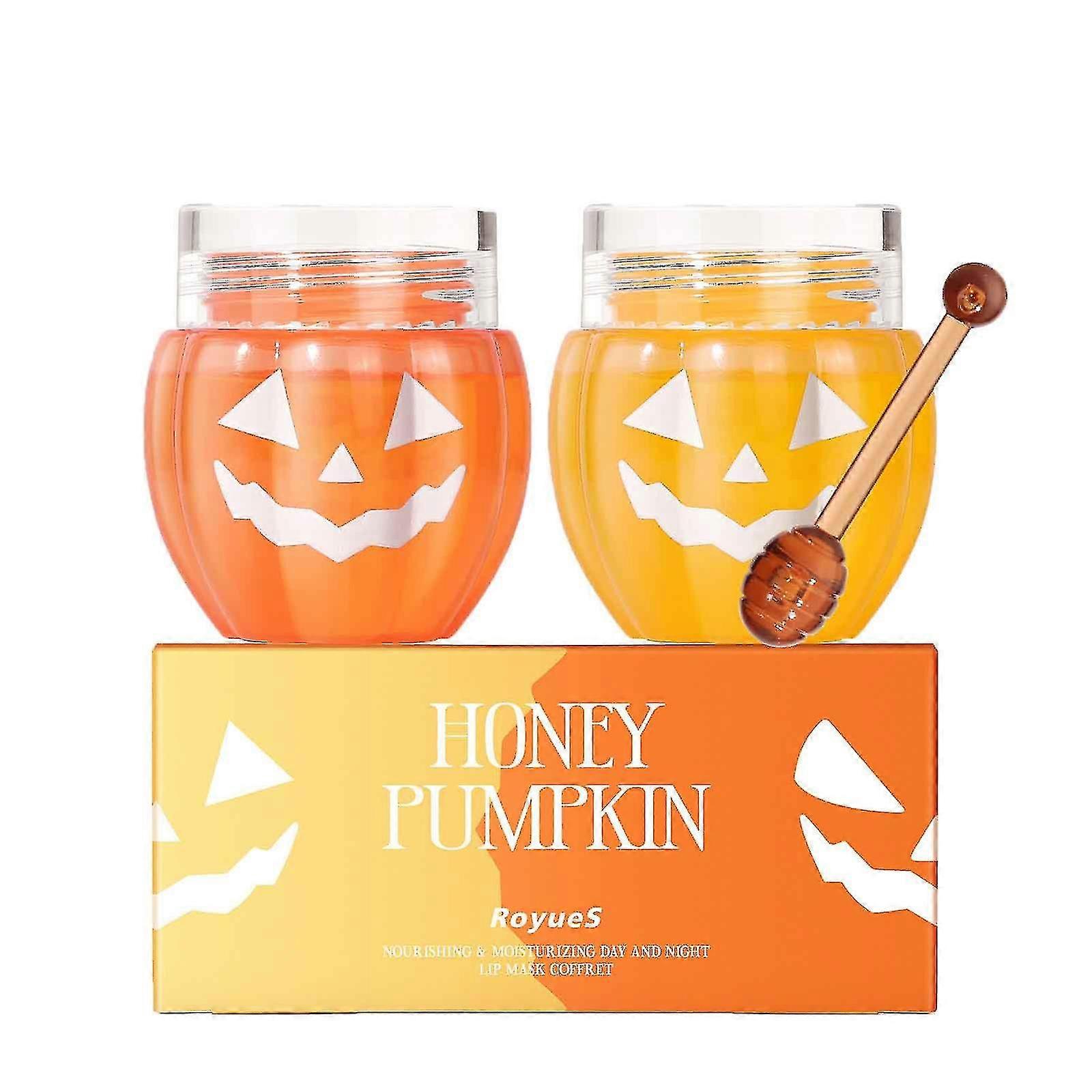 Halloween Pumpkin Honey Lip Mask Set To Fade Lip Wrinkles Day And Night Moisturizing Moisturizing Hydrating 0.56oz*2pcs