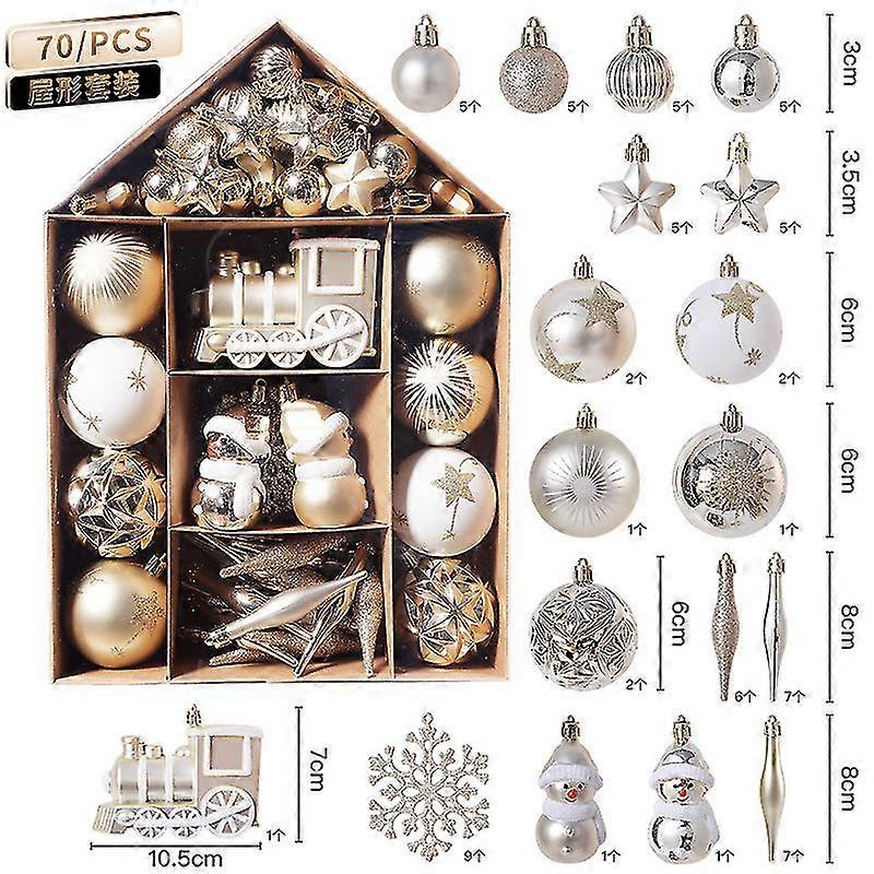 70 Stück Christbaumschmuck Goldschmuck Christbaum Set Kugeln