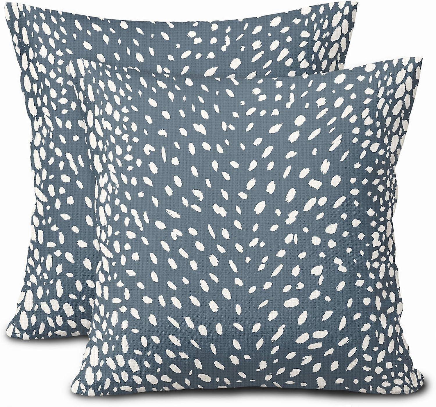 アンテロープグレーブルー枕カバー18X18インチニュートラルアニマルフェイクフォーン装飾枕ケースモダンユーロコットンリネンスロー枕2個セット農家